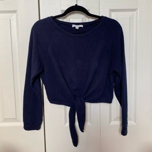 Stitches Navy Cropped Long Sleeve Shirt With Tie Front